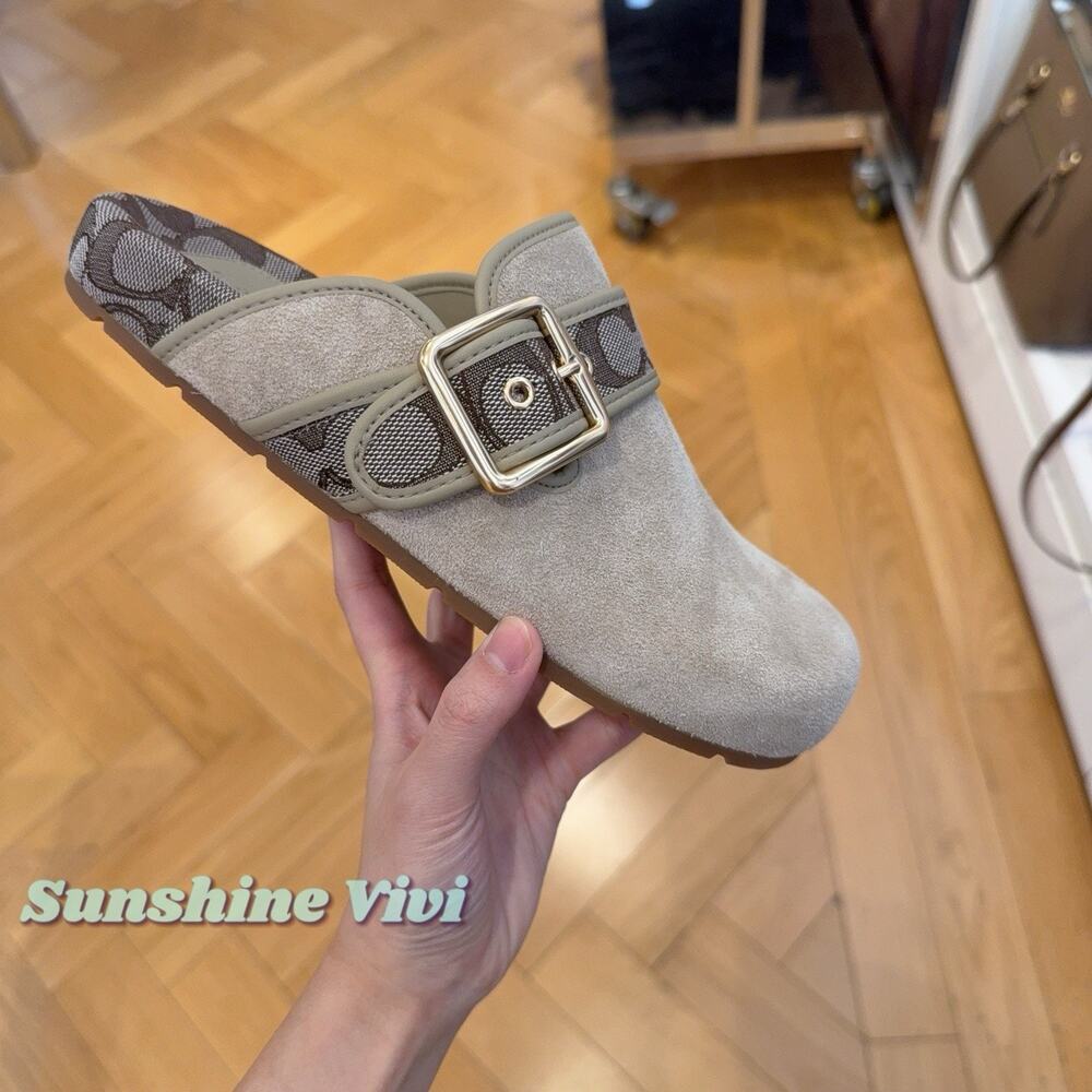 NWT Coach Woman's Archival Buckle Clog Shoes Oat Suede Signature CCO05 size 5 - Picture 3 of 5